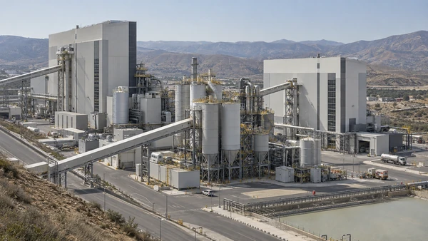 Large modern materials processing and refining complex in a dry landscape — illustrative image